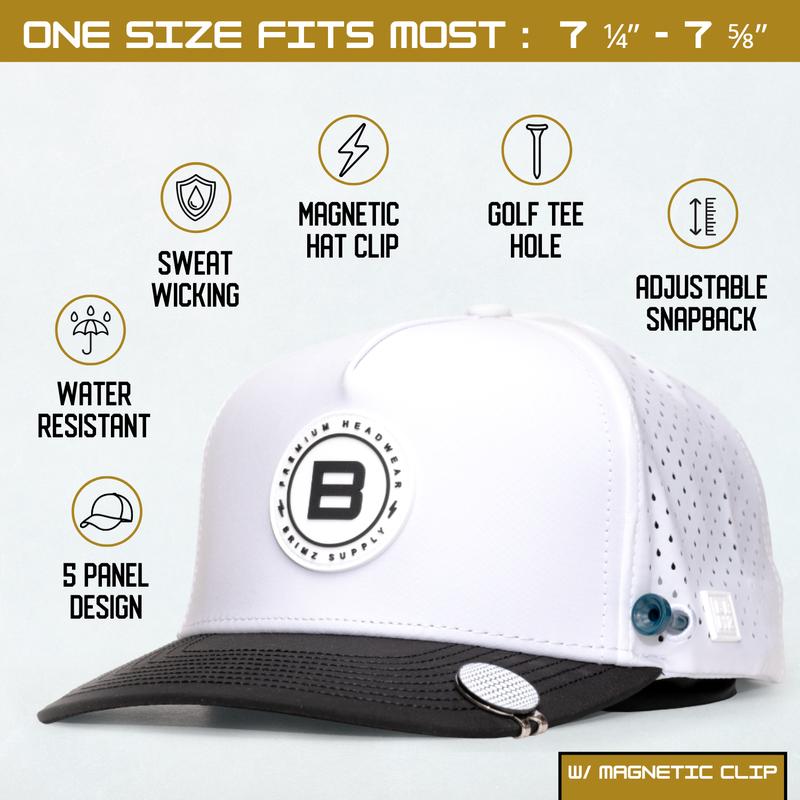BRIMZ Golf Performance Hat - Breathable Sweat & Water Resistant Golfing Snapback Cap with Tee Holder & Magnetic Ball Marker (Brimz Logo)