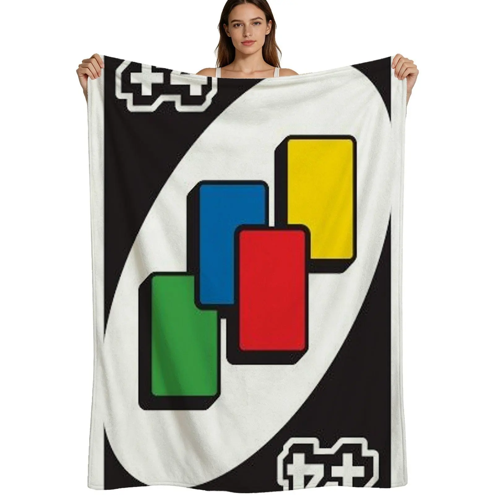 Trending Style, Warm Flannel Blanket, Uno Plus Four Card Pattern, Soft Brushed Fabric Texture, For Game Night And Home Decor, 4 Sizes Available Single Pack