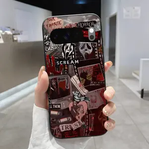 Horror Movie Tribute Pattern Rounded Edge Phone Case for Google Pixel 10 9 8 7 Pro A XL Shockproof Drop Protection Rugged Durable Liquid Silicone Cover Cellphone Protective