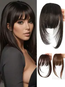 10 Inch Clip-In Synthetic Hair Bangs Extension - Natural Straight Fringe for Women, Heat Resistant Hairpiece for Cosplay & Everyday Style, Easy to Use Hair Accessory, Synthetic Hairpieces, Hair Accessories, Synthetic Extensions
