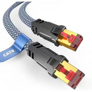 8 Ethernet  15 FT, Braided Heavy Duty High Speed Internet/LAN/Network , 40Gbps 2000Mhz, Indoor and Outdoor Flat Patch Cord RJ45 Connector for Gaming, PC, Modem, Router