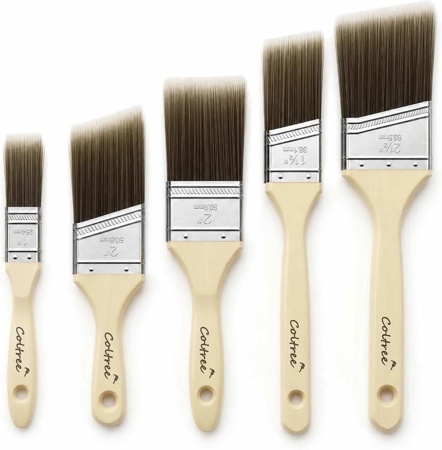Paint Brushes Set - 5 Pcs Flat & Angle Paintbrushes for Wall & Trim, Suitable for Oil & Water-Based Paints, Stains