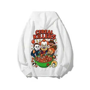 Cereal Killers Horror Movie Character Graphic Hoodie | Spooky Parody Sweatshirt for Men & Women