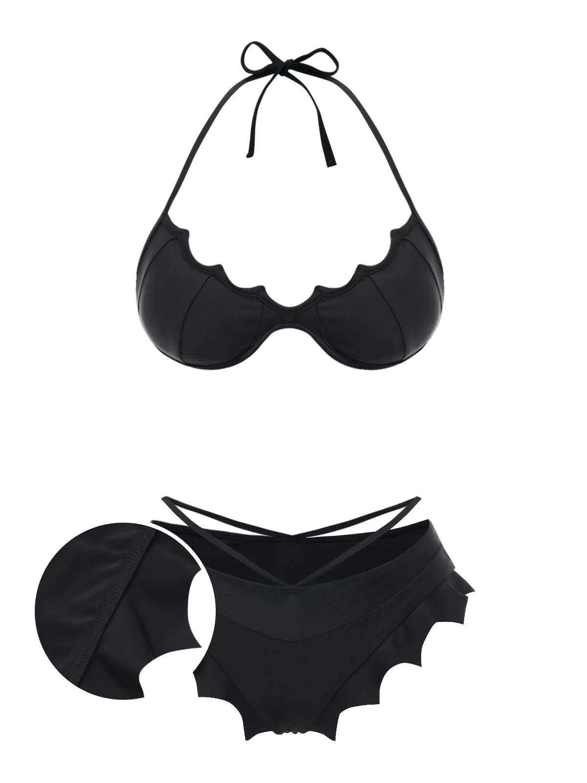 Black 1980s Solid Gothic Bat Wings Bikini Setsummer outfits beach essentials vacation outfits Beachwear Swimsuit Stylish Swimsuit Black 1980s Solid Gothic Bat Wings Bikini Setsummer outfits beach essentials vacation outfits Beachwear Swimsuit Stylish Swimsuit