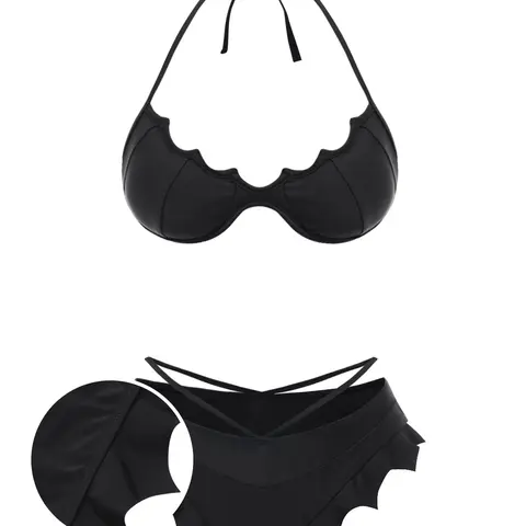 RETRO STAGE Women's 1980s Retro Solid Gothic Bat Wings Underwired Bikini Set, Bikini Beachwear for Summer Vacation Essentials