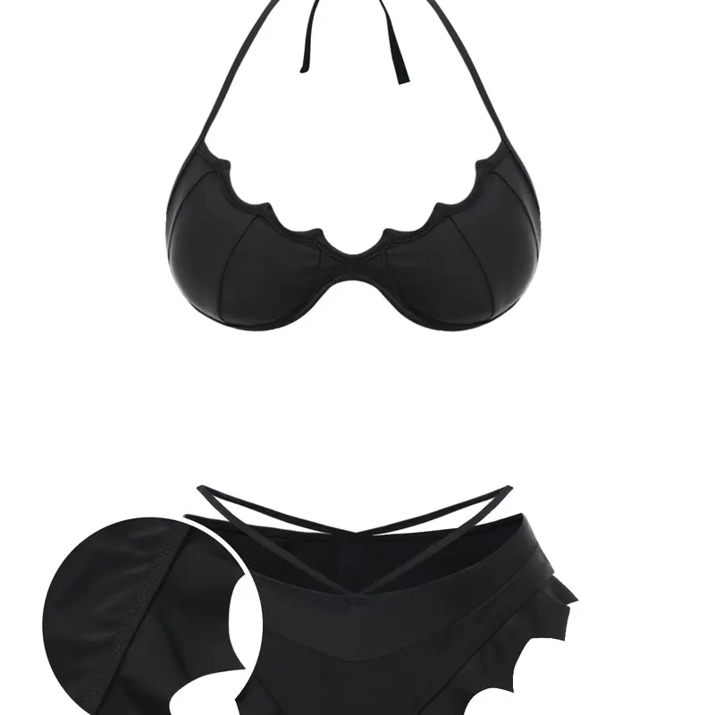 RETRO STAGE Women's 1980s Retro Solid Gothic Bat Wings Underwired Bikini Set, Bikini Beachwear for Summer Vacation Essentials