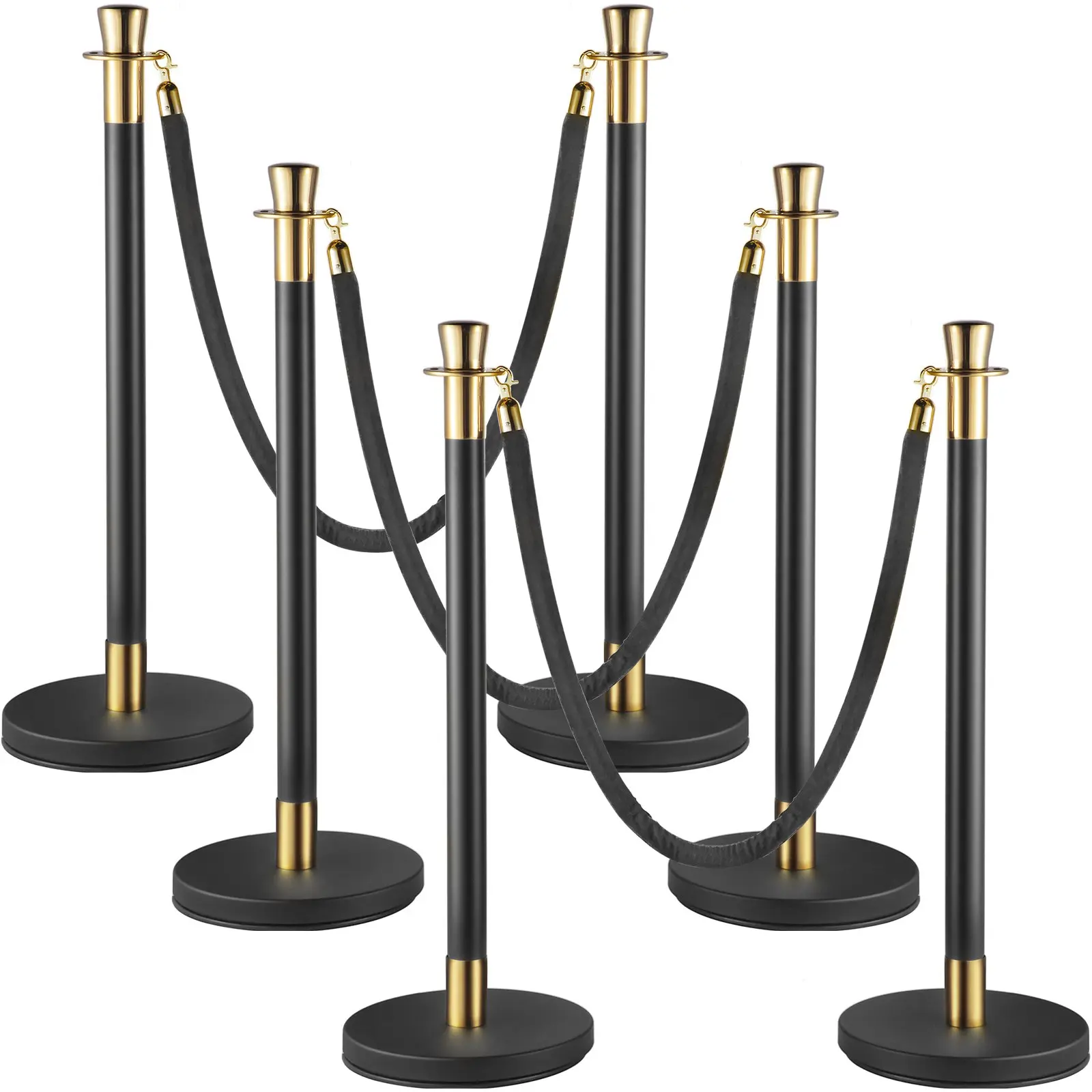 【DealsForYouDays】VEVOR Crowd Control Stanchion, Set of 6 Pieces Stanchion Set, Stanchion Set with 5 ft/1.5 m Black Velvet Rope, Black Crowd Control Barrier with Sturdy Concrete and Metal Base – Easy Connect Assembly