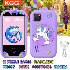 Cute Cartoon Kids Smart Multifunction Toy Phone with Video & Music Player, Optional 32GB Memory Card, Flashlight, Camera, Recorder, Habit Tracker, 18 Educational Games, E-Book & ABC Learning. Perfect Educational Gift for Kids.