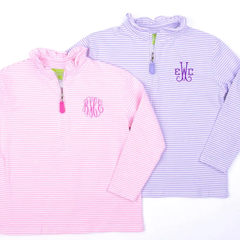 Girl Half-Zip Pullover - Classic Whimsy Girls' Long Sleeve, Soft Knit Jacket with Ruffle Trim