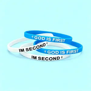 2pcs GOD IS FIRST BRACELET, IM SECOND Inspirational Bracelets, Bible Verses Christian Faith Rubber Bracelets, Inspirational Bible Verse Christian Religious Wristband for Daily Encouragement, Baptism Gifts, Spiritual Reminder for Men, Women