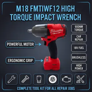 Milwaukee M18 FMTIWF12 FUEL 18V 900Nm High Torque Impact Wrench，Perfect for Car Repair、Truck Maintenance & Construction Work