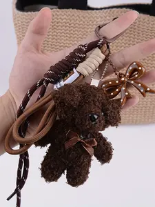 Handmade Woven Rope & Bear Keychain with Bowknot Accents Cute Animal Bear Keyring Pendant Lanyard for Men Women Bags,Handbag Backpack,Keys-Bear Decorative Bag Purse Charm Key Chain,Bear Bag Hanging Accessories Key Fob Trinket Valentine Mother‘s Day Gift