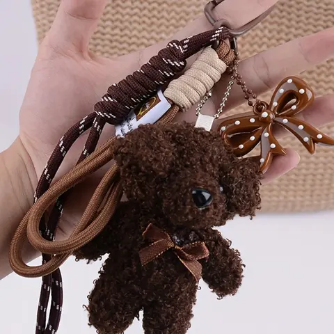 Handmade Woven Rope & Bear Keychain with Bowknot Accents Animal Bear Keyring Pendant Lanyard for Men Women Bags, Bag Charms, Animals Keychain Decor - Bear Decorative Bag Charm Key Chain, Bear Bag Hanging Accessories