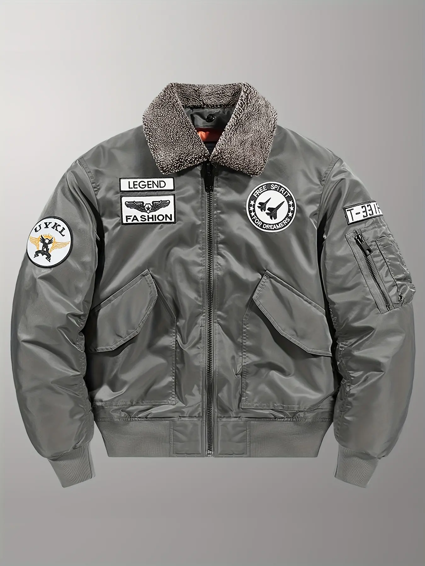 New autumn and winter detachable thickened cotton baseball pilot jacket, turn-down collar, plus size