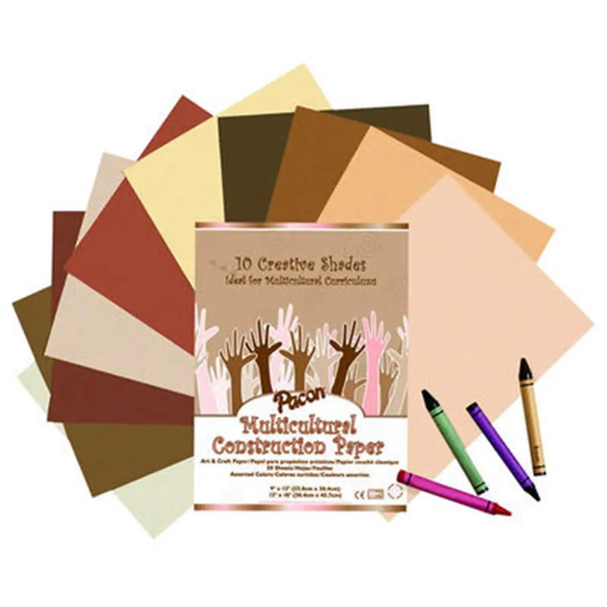 Pacon Multicultural Durable Construction Paper, 12x18 in Art & Craft All-Purpose Sheets, 50 Sheets per Pack, High Brightness, 12 X 18 In