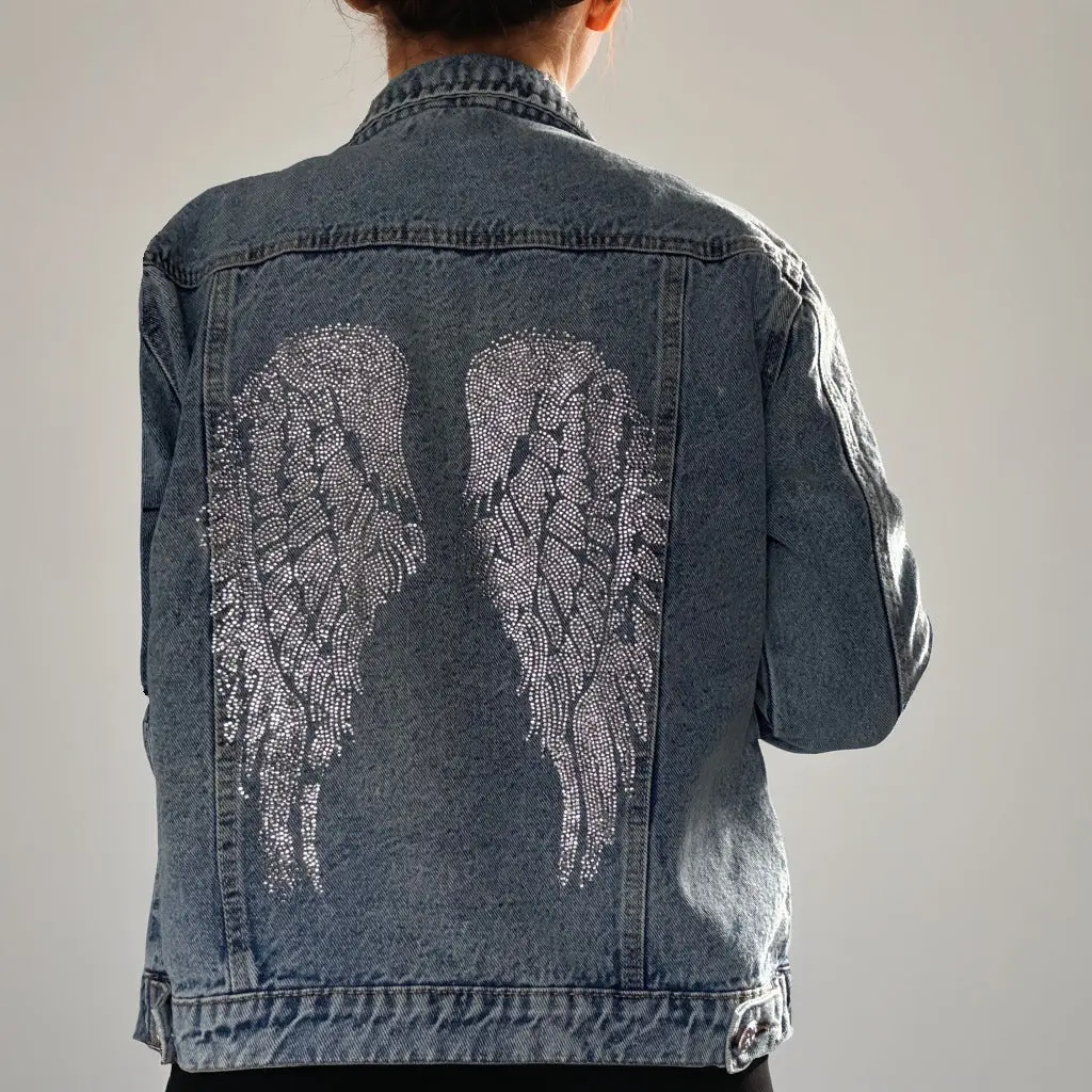 Celestial Angel Wings Couture Embellished  Denim Jacket