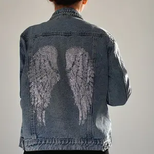 Celestial Angel Wings Couture Embellished  Denim Jacket