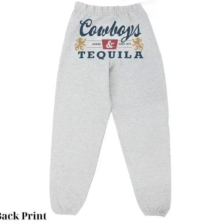 Y2K Unisex Sweatpants - Western Minimalist Style with Cowboy & Tequila Back Print Comfortable Design for Running and Casual Sports, Cotton Graphic Casual Sweatpant