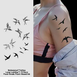 Bird and Swallow Juice Temporary Tattoo Sticker Magic Tattoo Waterproof Long-Lasting 7-15 Days Herbal Semi-Permanent Tattoo for Women Arm Collarbone Realistic Tattoo Fake Tattoo Line Tattoo