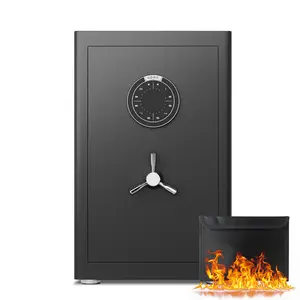Kavey Safe Box, 23.62" Large Home Safe with Fireproof Waterproof Bag, Heavy Duty Security Safe with Backlit Touch Screen Keypad, 2 Adjustable Shelves, Leather Interior for Documents Home Office Hotel