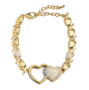 Entwined Hearts XO Chain Bracelet (Only Bracelet) Hollow & Pave Zircon Design Love Symbol Jewelry for Women