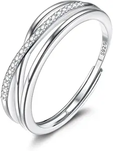 1 Pc 925 Sterling Silver Rings for Women Adjustable Thumb Ring Eternity Wedding Promise Ring Engagement Rings Women Cubic Zirconia Sterling Silver Ring Jewellery Gifts with Gift Card