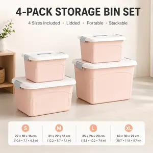4-Pack Large Storage Bins with Snap-Lock Lids, Stackable Plastic Organizer Boxes – Portable, Dust-Resistant, Fits Clothes, Toys, Snacks & Travel Essentials