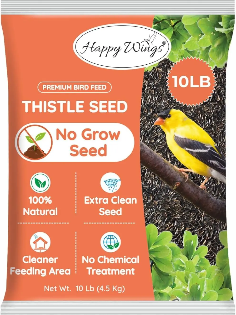 Happy Wings Nyjer/Thistle No-Grow Wild Bird Food - 10 lbs High-Nutrition Feed