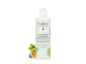 Babo Botanicals Swim & Sport Citrus Mint & Passion Fruit Shampoo & Wash – Made with Plant-Based Ingredients – Clarifies Hair & Skin After Exposure to Chlorine, Minerals and Salt – Dermatologist Tested – 8 fl oz (237 ml)