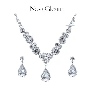 NovaGleam Jewelry Teardrop Halo 5CT Pear Cut Cubic Zirconia Bridal Jewelry Set for Women,  Skin-Friendly Wedding Necklace and Dangle Earrings 2 Piece Set, Luxury Fine Jewelry for Wedding, Bridesmaid, Engagement, Anniversary, Evening Prom, Party Wear Gift