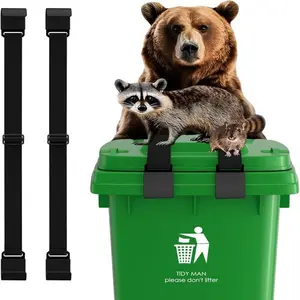 Metal Double Claw Trash Can Locks Strap for Raccoon Animals,Universal for 28-96 Gallons Trash Can Lid Lock,Black 2Pcs Adjustable Anti-rust Coating Garbage Can Bungee Cord Belt Rope Outdoor,Hook-on