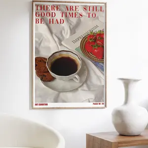 Good Times Coffee & Strawberries Art Print: 70s Retro Newspaper Poster, Home Decor, Wall Art, Unframed Poster