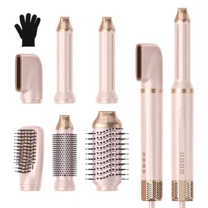 6-In-1 Rose Gold, 110K RPM High-Speed Brushless Motor Multi-Functional Hot Air Brush Set, Thermal Brush Straightener, 200 Million Negative Ions Anti-Frizz, Curler & Straightener 2-In-1, Gift For Hairstyling, Fast Heating, All Hair Types
