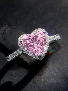 Romantic Heart Zircon Ring for Women, Heart Shaped Engagement Ring, Wedding Engagement Anniversary Party Accessory Gift, Copper Chain Style, All Seasons Wear, Heart Signet Ring