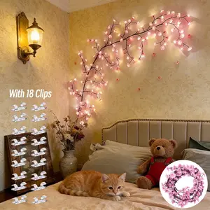 96pcs Cherry Blossom Vine String Lights - 48 LEDs + 48 Cherry Blossoms, Flexible LED Branch Lights with 8 Flashing Modes, USB-Powered, Interior Led Lights, DIY Indoor Ambient Decor for Bedroom, Living Room, Wall, Party, Festival, Wedding, and More