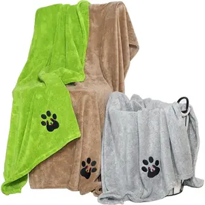 Towel - Pack of 3 - Super Absorbent Soft Microfiber Pet Bath  Towels for Drying Dogs and Other Pets (XL-55" * 36", Green and Brown and Gray)