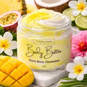 PureBellissimo Luxury Shea Body Butter Bora Bora Obsession 4oz Handmade Moisturizing Cream with Mango & Coconut for Soft Skin