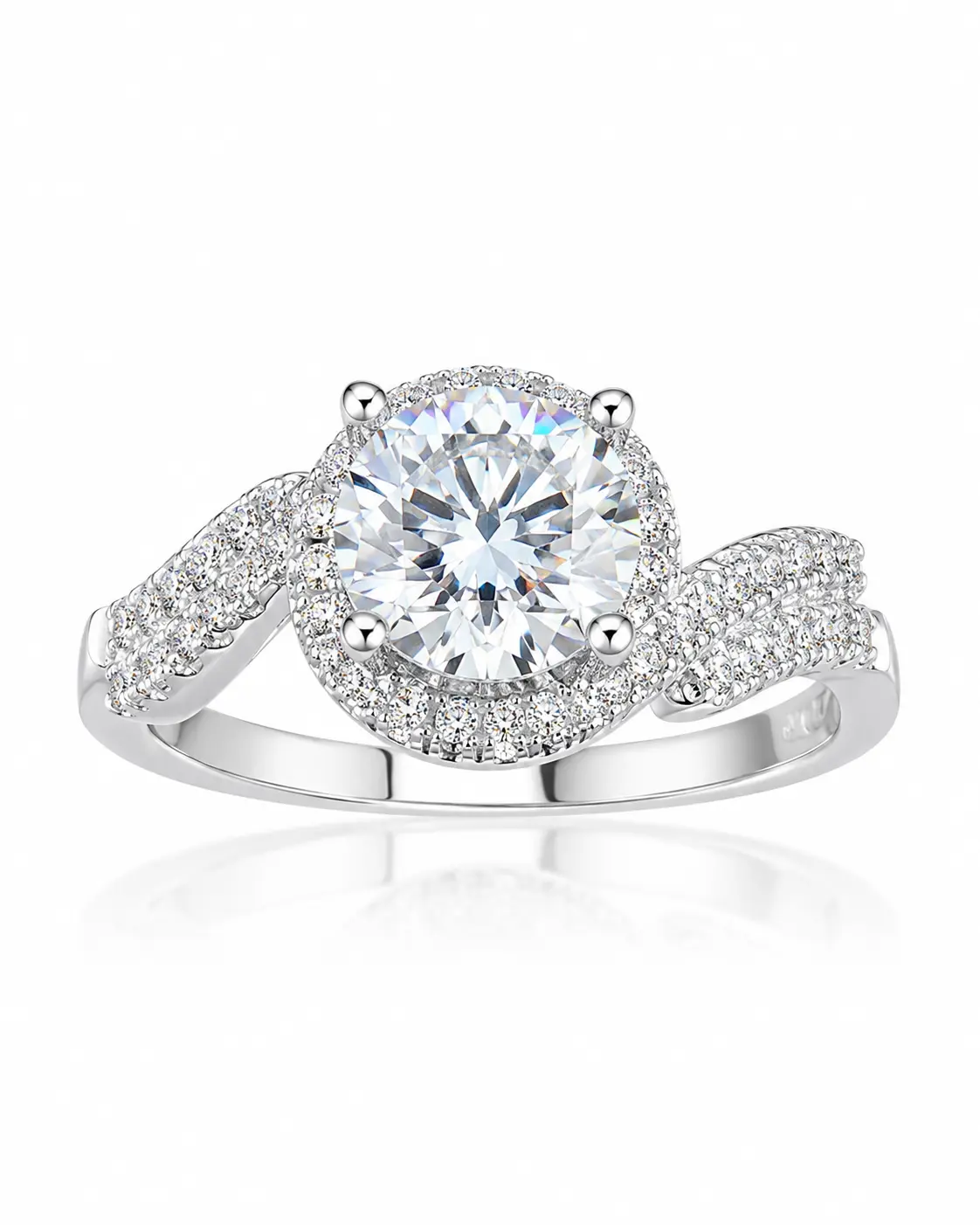 Round Cut Halo Moissanite Engagement Ring, GRA Certificate, Sizes 6-8