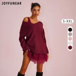 [US shipping]Joyfunear Women's Knit V-Neck Sweater and Mini Dress Set Elegant and Cute Party Dress for Women Soft Knitted Style with Crew Neckline Comfortable & Stylish Design
