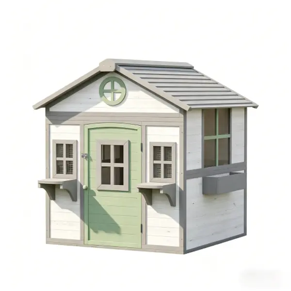 SAYGOGO Cottage Style Wooden Chicken Coop with Flower Boxes, Weatherproof Hen House with Nesting Box & Perches for 2‑4 Chickens, Ducks & Rabbits, White & Green