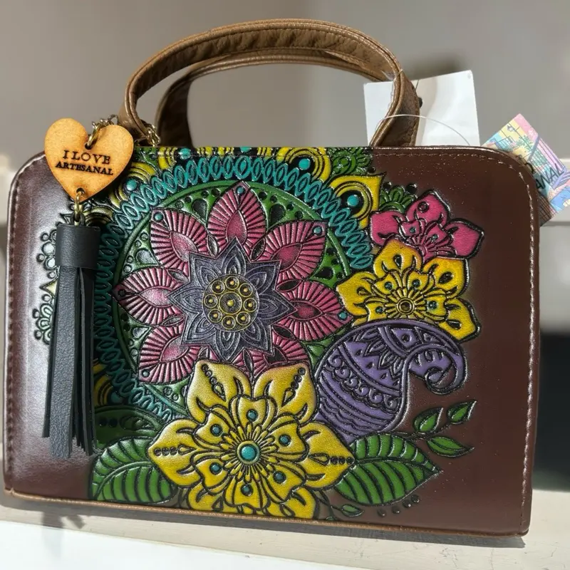 Handbag with Embossed Design and Tassel Charm I LOVE 