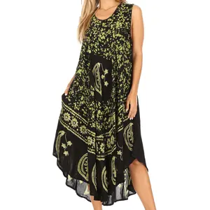 Sakkas Moon and Stars Batik Caftan Tank Dress / Cover Up
