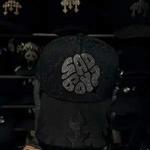 1:1 Dandy Hats S4d Boys Black Embroidered Design with Rhinestone Accents and Unique Logo Detailing