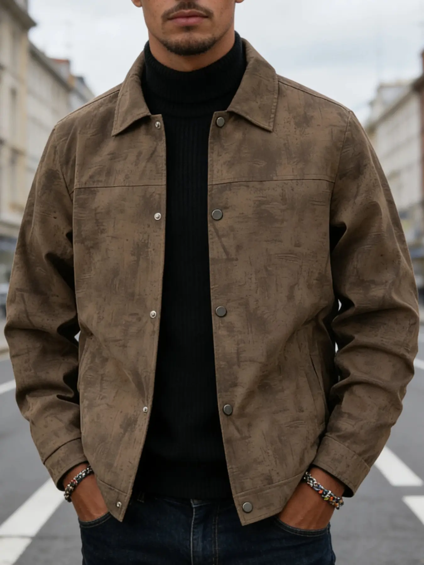 Men's Spring Fall Casual Jacket, Polyester, Snap Closure, Tie Dye, Long Sleeve, Fitted, Daily Wear, Formal