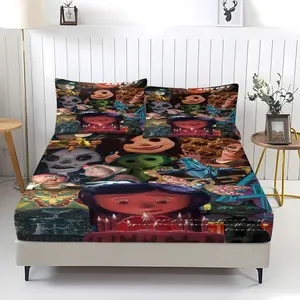 "Coraline" patterned fitted sheet, Decorative Bedsheet Sets, including 1 bed sheet and 2 pillowcases, anti slip dust cover suitable for bedrooms and guest rooms, suitable for personal use or gift giving
