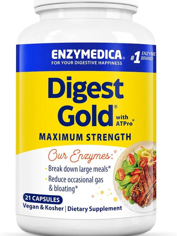 Enzymedica Digest Gold + ATPro, Maximum Strength Enzyme Formula, Prevents Bloating and Gas, 14 Key Enzymes Including Amylase, Protease, Lipase and Lactase, 21 Capsules (FFP)