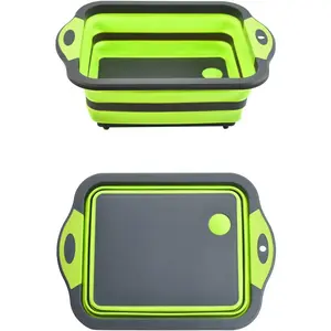 Collapsible Cutting Board & Dish Basin – Adjustable Foldable Camping Sink Tub with Drain Plug & Non-Slip Legs