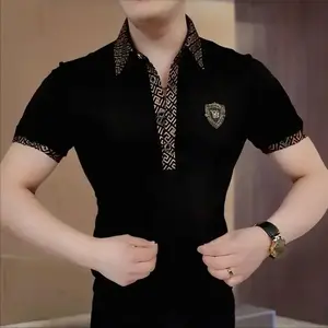 2025 Summer New Fashion Men's Short Sleeve T-Shirt Light Luxury Rhinestone Stylish Middle-aged Men's Polo Shirt Trend Casual MenswearRAIMENTRY