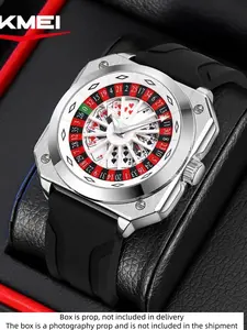 Skmei Punk Casino Watch, Cool Rotating Luxury Casual Men's Roulette Watch, Round Analog Dial, Alloy Case, Mineral Glass, Button Cell Battery