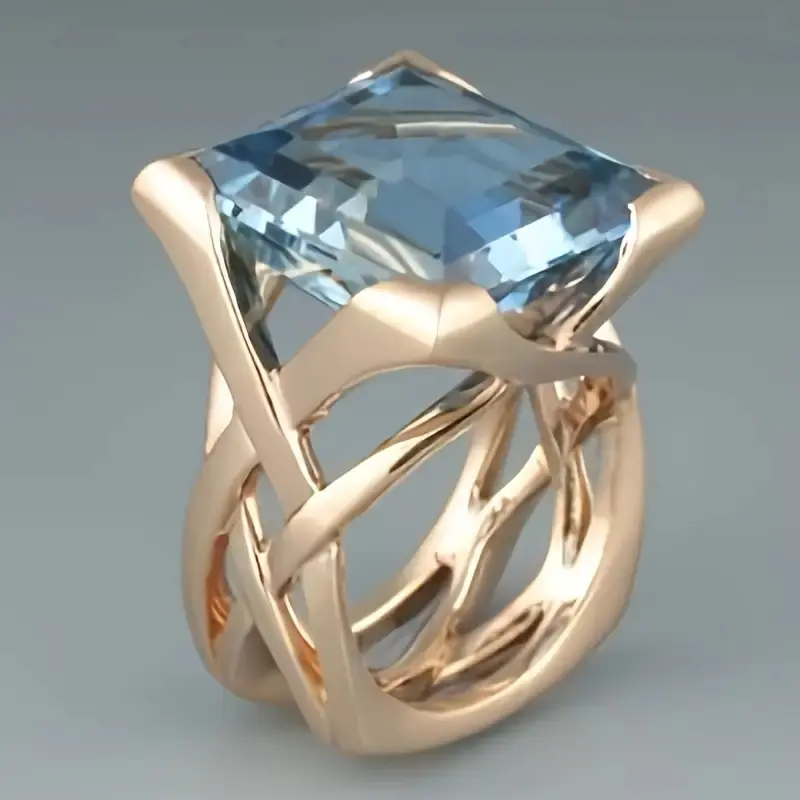 READKISS Women's Vintage Luxury Blue Synthetic Zirconia Ring - KC Golden Plated 4-Prong Square Blue -Like Stone (Turquoise/Tanzanite-Like) Wedding, Anniversary & September Birthstone Jewelry Gift, -, Fashion Bridal Wedding Rings Synthetic Zirconia Rings F